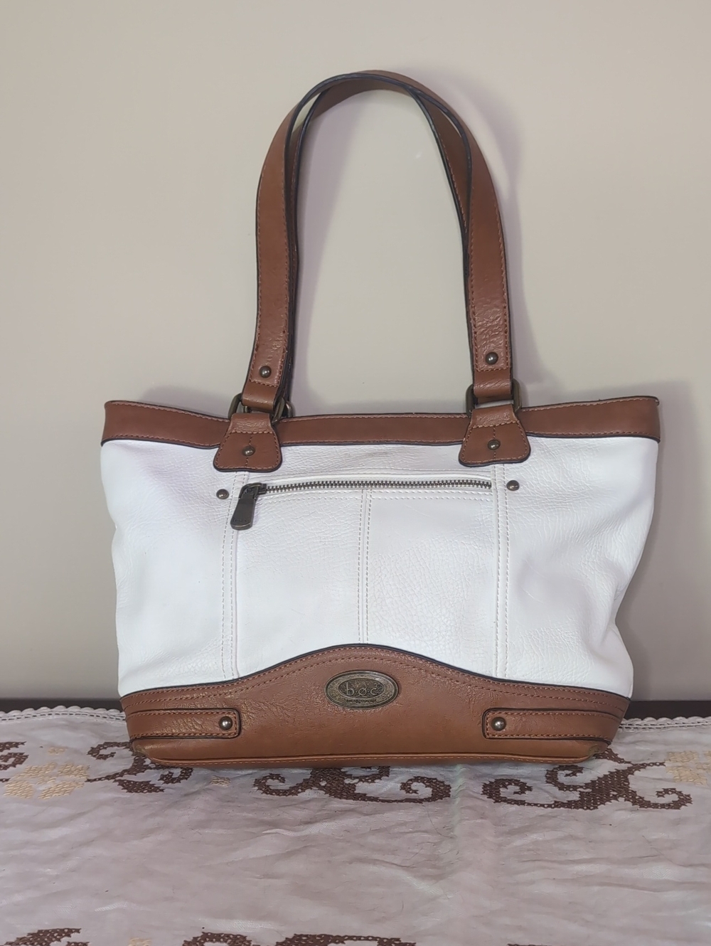b. o. c. White and Brown Faux Leather Shoulder Bag